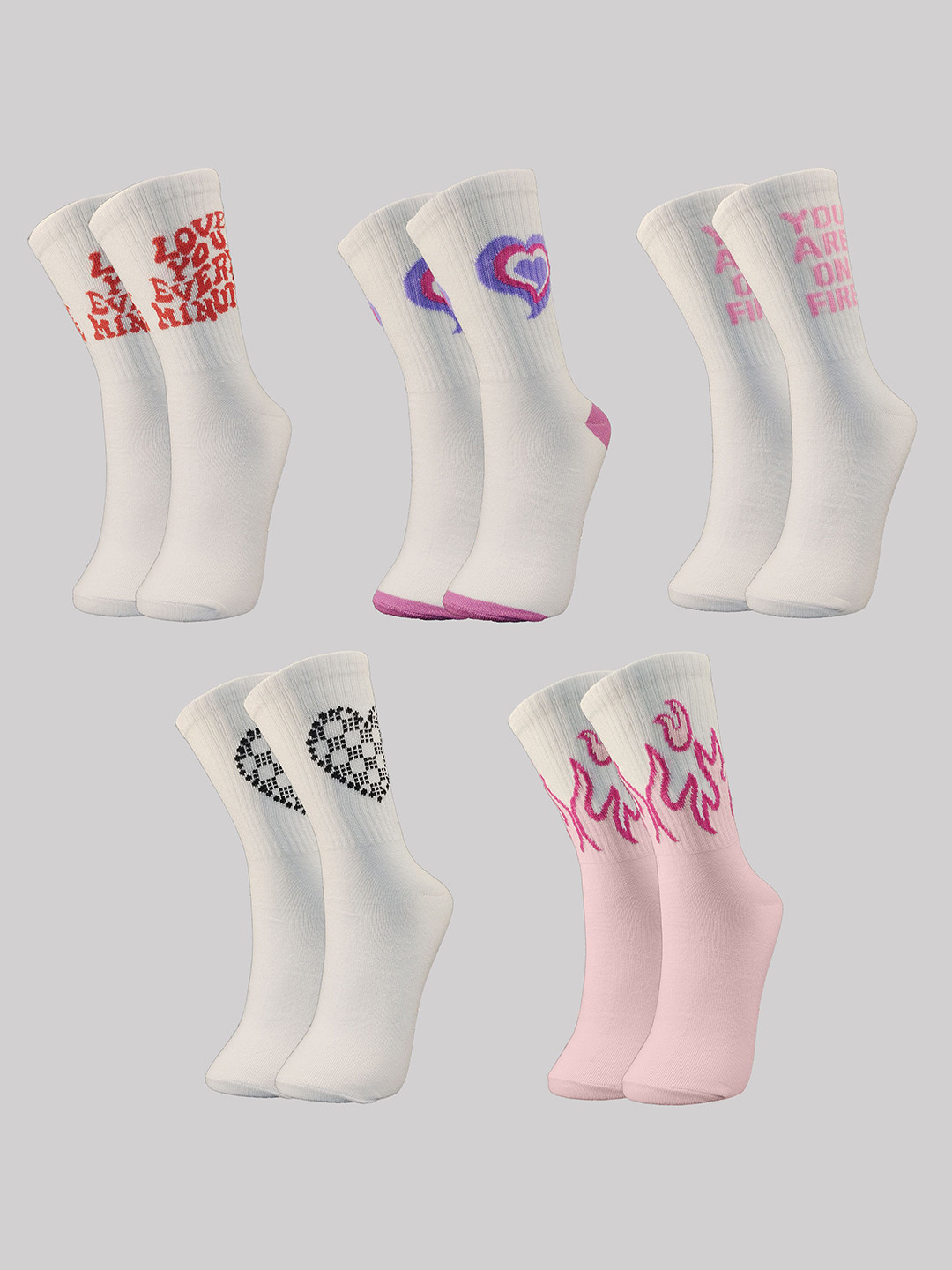 TRAZO Women Pack Of 5 Self Design Calf-Length Socks