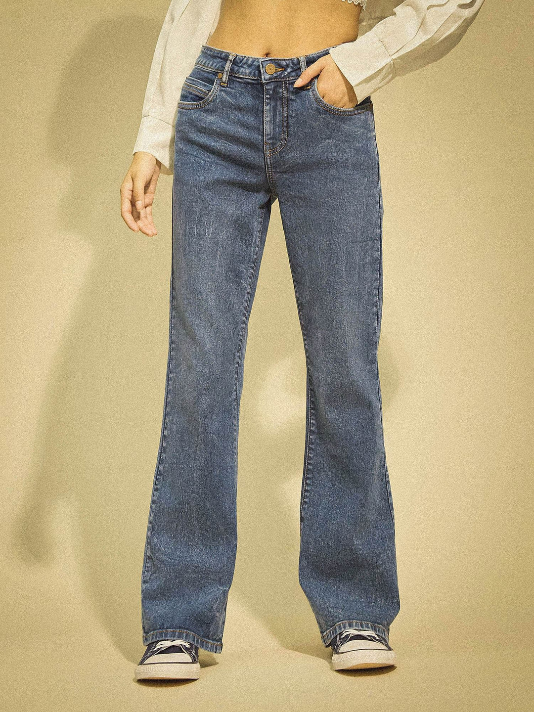 Flying Machine Women Bootcut Mid-Rise Acidwash Stretchable Jeans