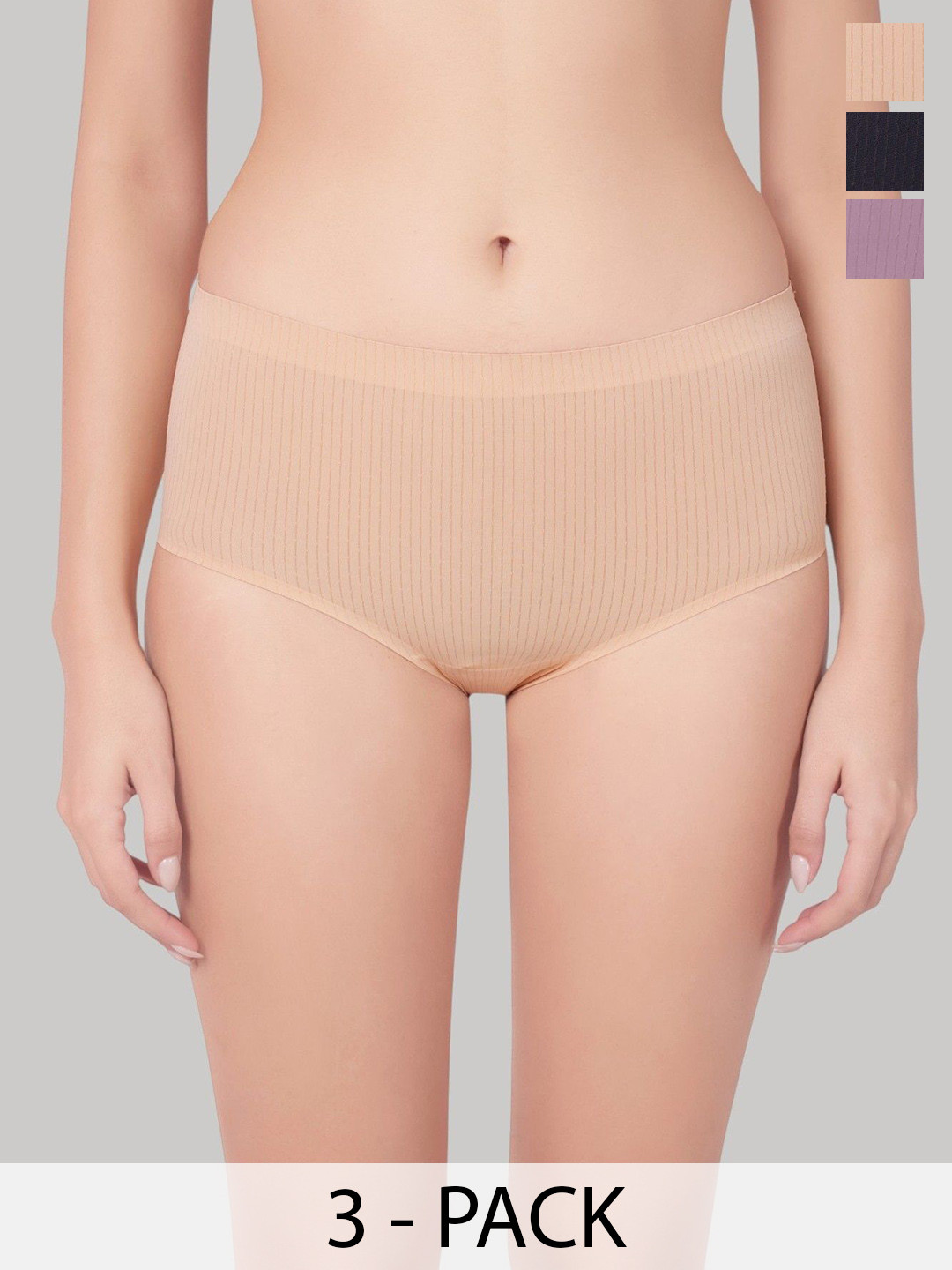 PLUMBURY Pack Of 3 Basic Seamless Briefs  PL-PANTY-6251-BL/BG/BRN-M