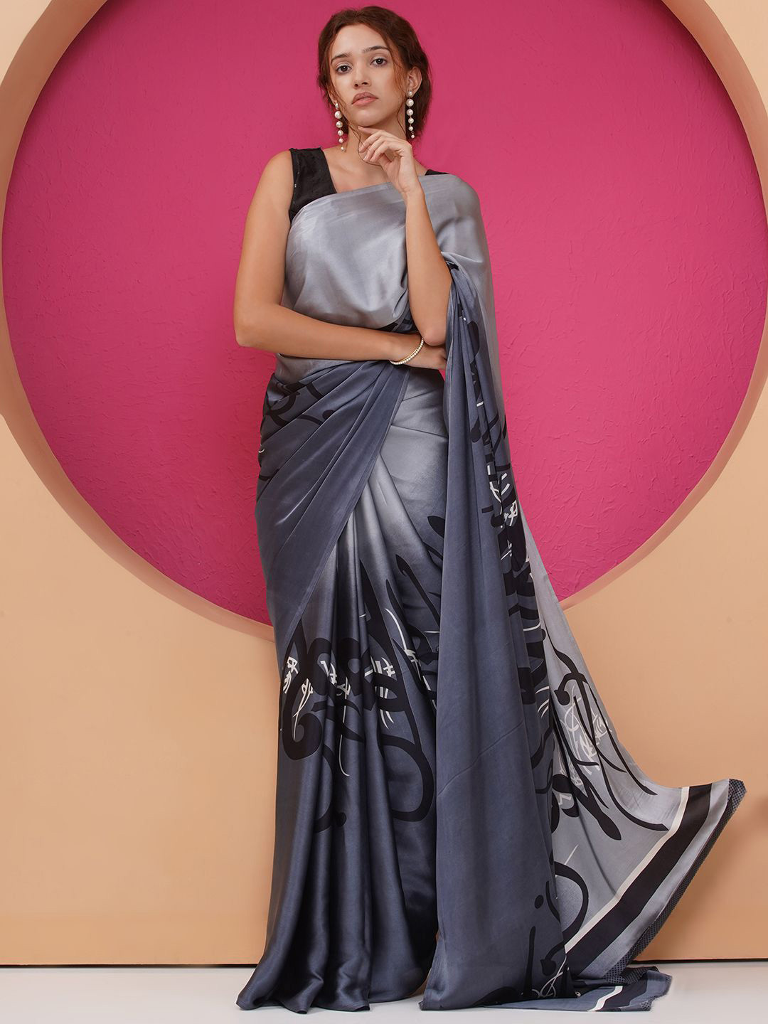LABEL KASHI Printed Satin Saree