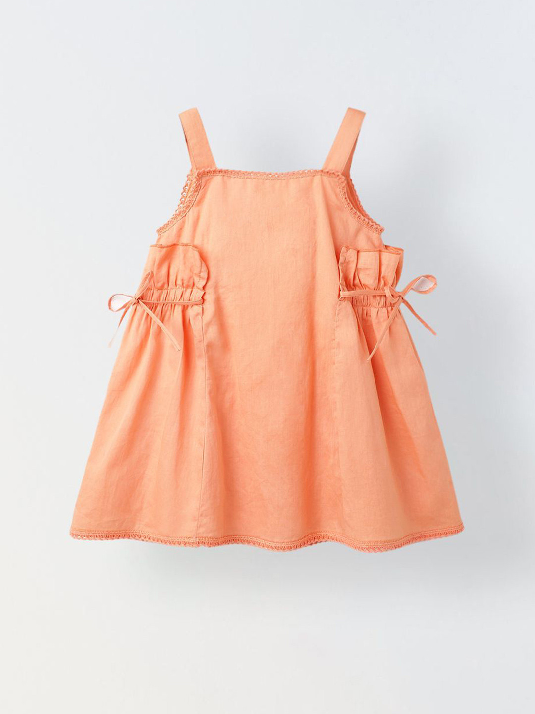 SPUNKIES Girls Peach Sleeveless Bow-Tie Cotton Dress