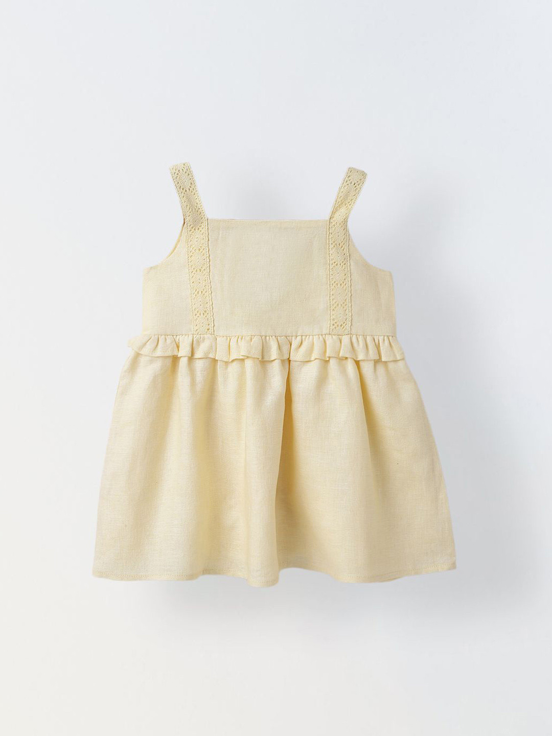 SPUNKIES Infant Girls' Soft Yellow Peplum Cotton Linen Dress