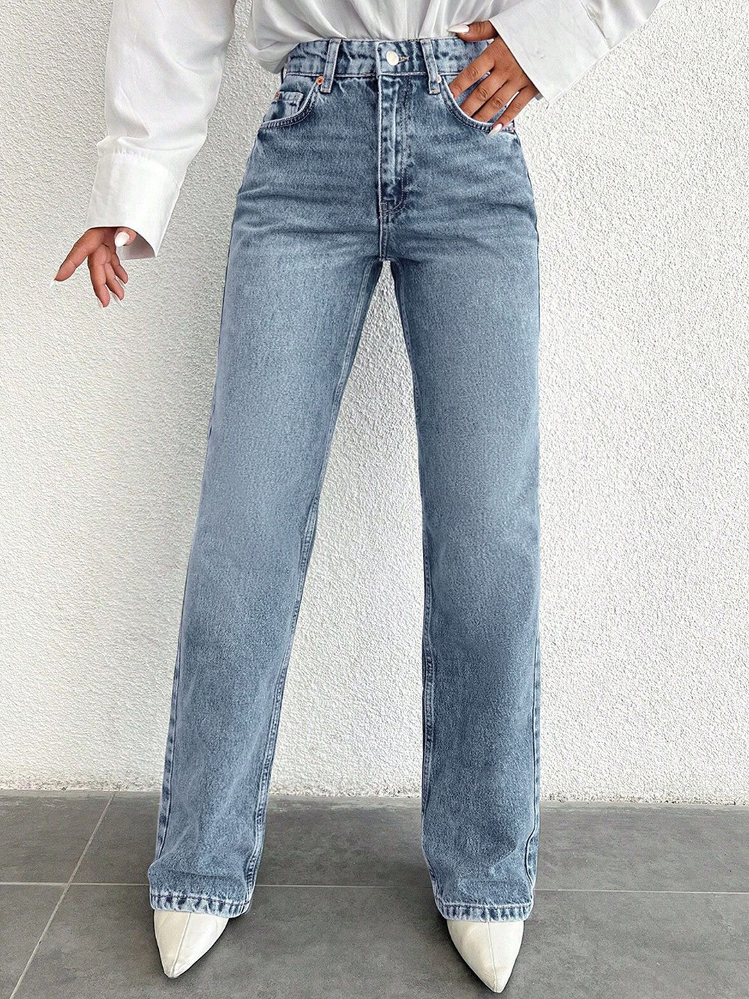 Glossia Retro Genz Women Comfort Straight Fit High-Rise Light Fade Stretchable Jeans