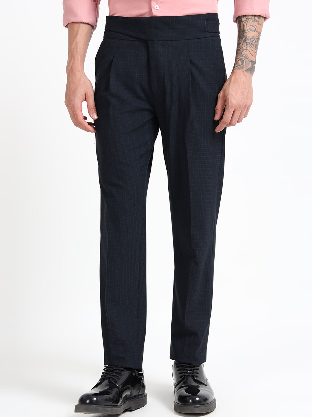 MARTIN SMITH Men Italian Tapered Fit Pleated Trousers