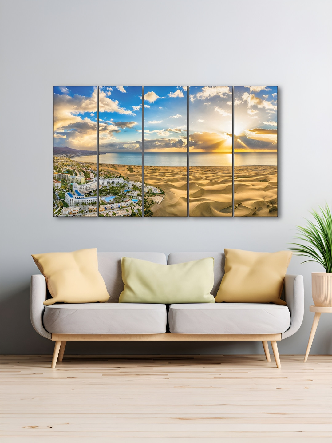 The Castle Decor Wood 5 Piece Wall Rectangle Paintings Wall Art - 35.4 x 11.8 In