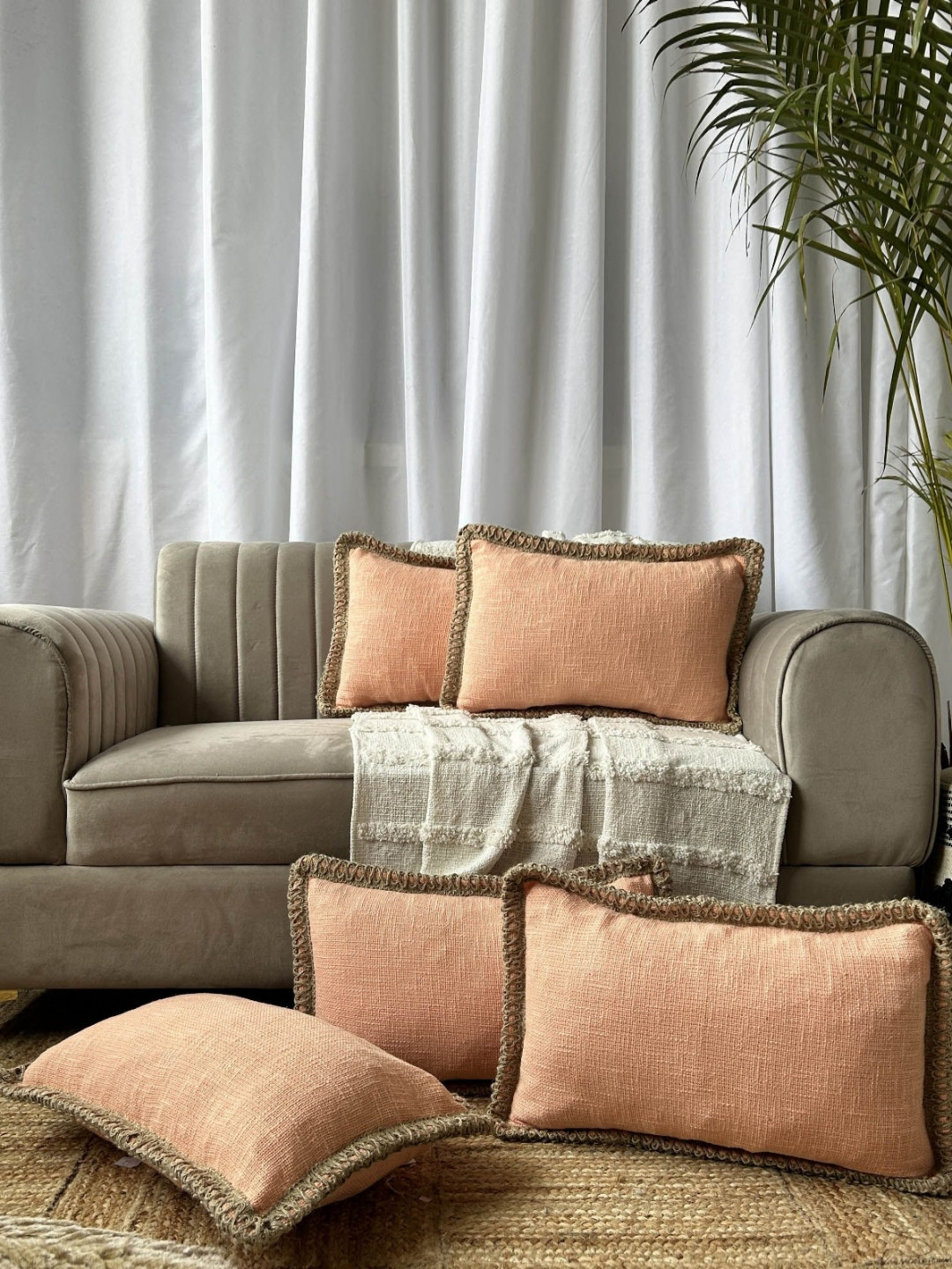 EXPORT HOUSE Pink Cotton Ultra Soft 5 Piece Rectangle Cushion Covers - 19.7 x 11.8 Inches