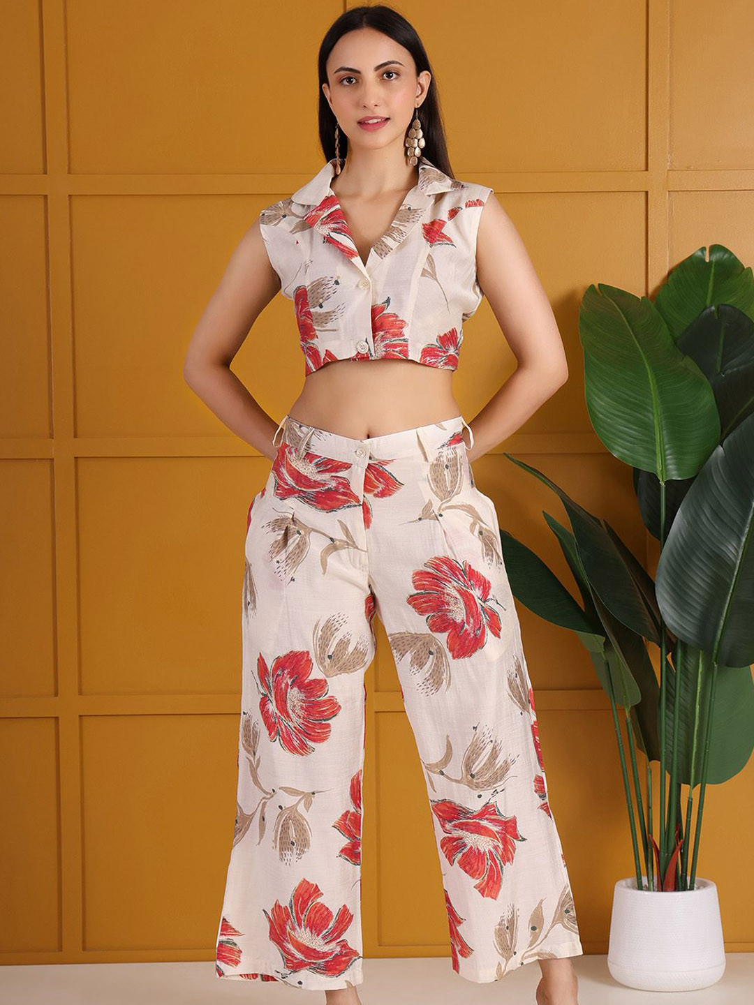 DARVI Printed Collor Neck Shirt With Trousers Co-Ords