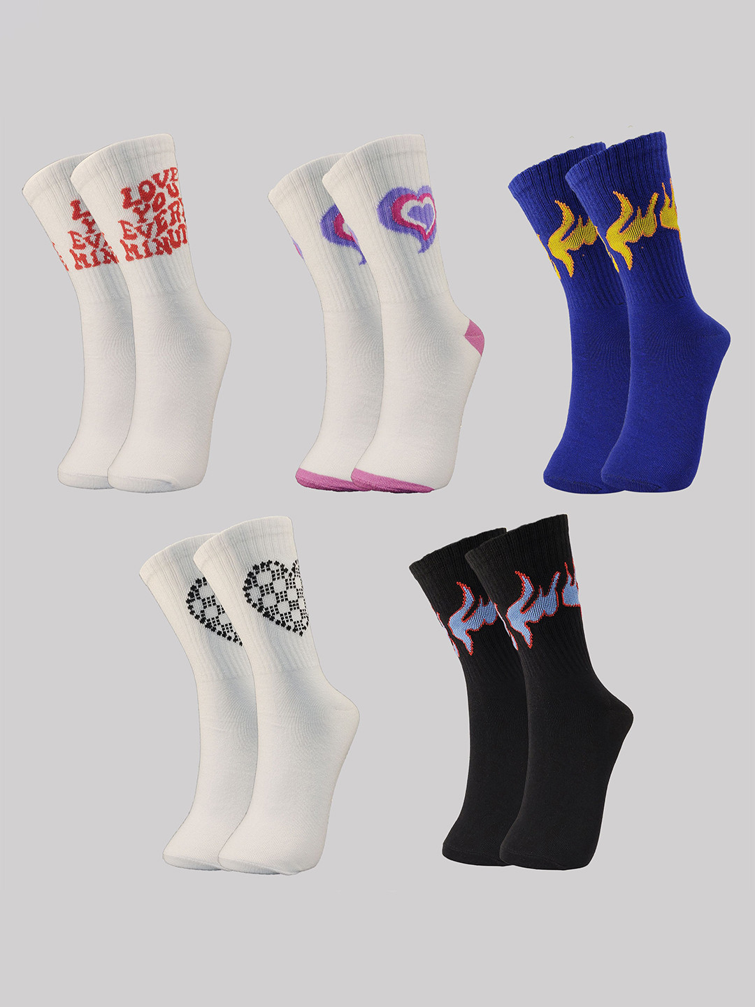 TRAZO Women Pack Of 5 Self-Design Calf-Length Socks