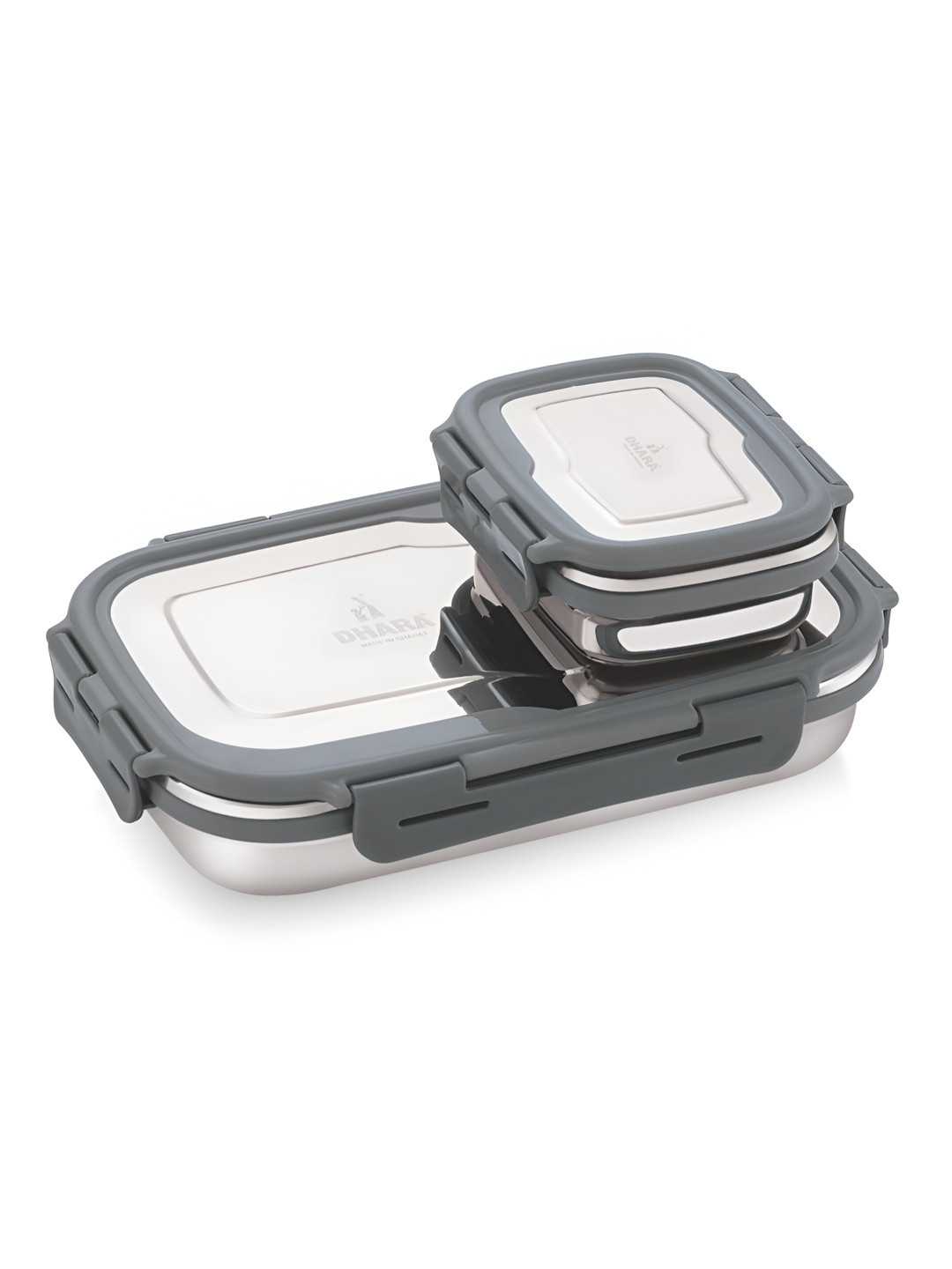 Dhara Stainless Steel Blaze Airtight Leak Proof 2PCs Lunch Box With Spoon & Fork