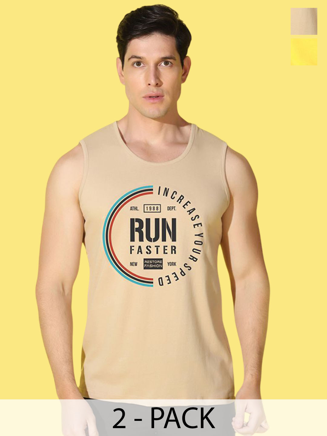 WOOSTRO Pack Of 2 Printed Gym Vest VWS26(MORE YELLOW)(RUN RUST)