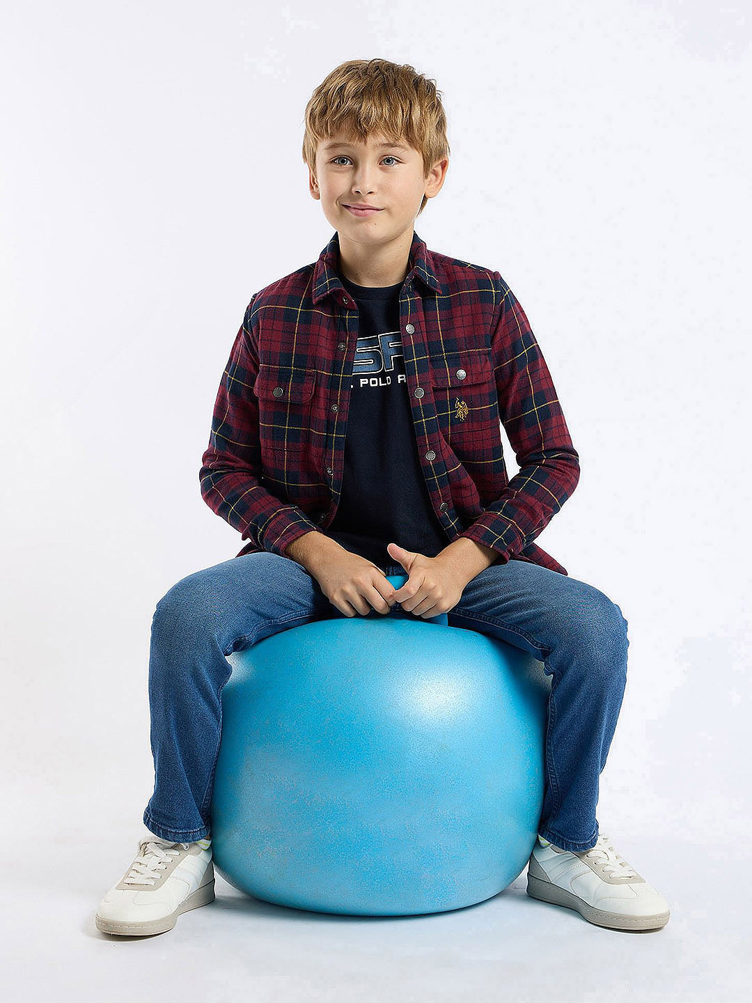 U.S. Polo Assn. Kids Boys Tartan Checked Pure Cotton Shacket