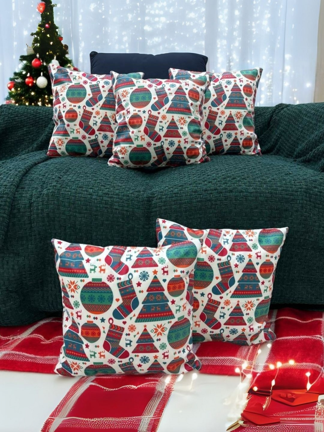 LUSHLYF High-Quality Conversational Polyester Silk 5 Pcs Cushion Covers -16x16In