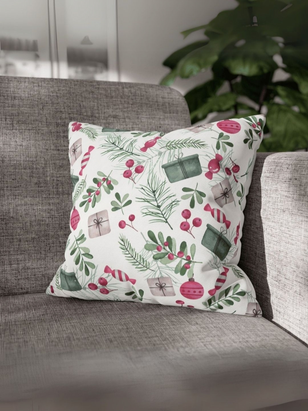 LUSHLYF High-Quality White Leaf Polyester Silk Breathable 5 Pcs Cushion Covers -16x16In