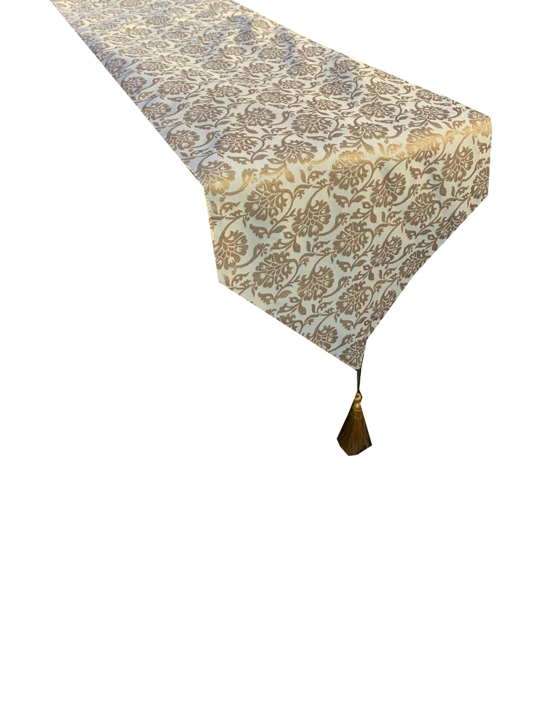 Pink Parrot White Ethnic-Motif Jacquard Silk Table Runner With Tassels