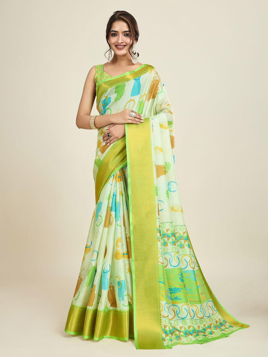 SHANVIKA Printed Saree With Unstitched Blouse Piece
