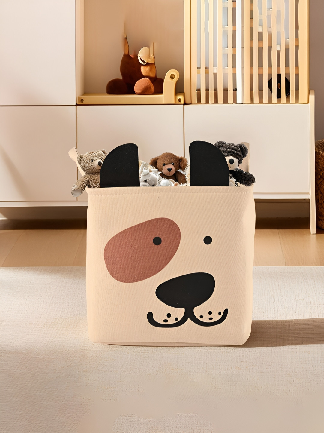 Myntra Elegant Homes Beige Printed Living Room Tote Basket Organiser