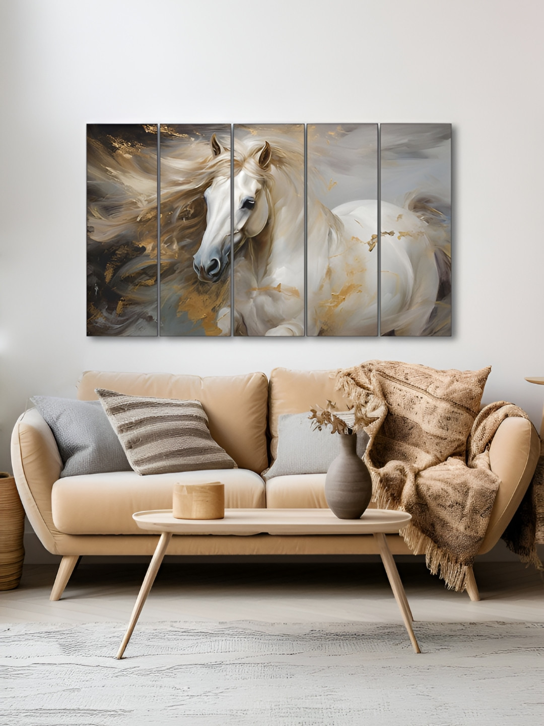 The Castle Decor Off White & Grey 5 Piece Wood Birds and Animals Wall Paintings