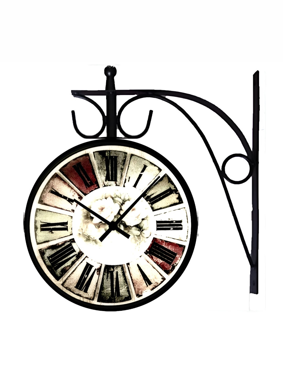 Nutts Black Printed Double Sided Analogue Vintage Wall Clock