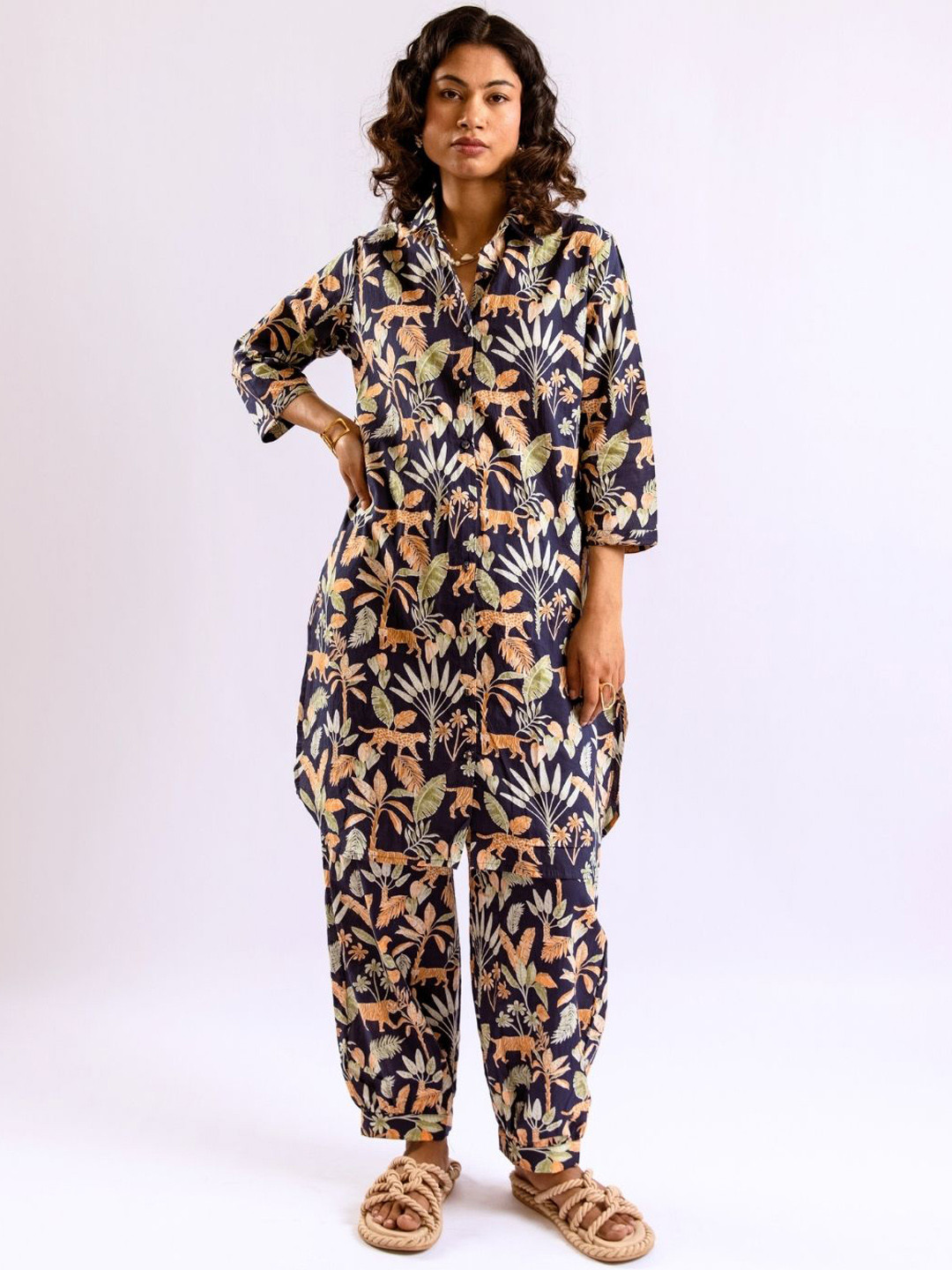 FEATHERS CLOSET Safari Printed Long Shirt & Patiala Cotton Co-Ord Set