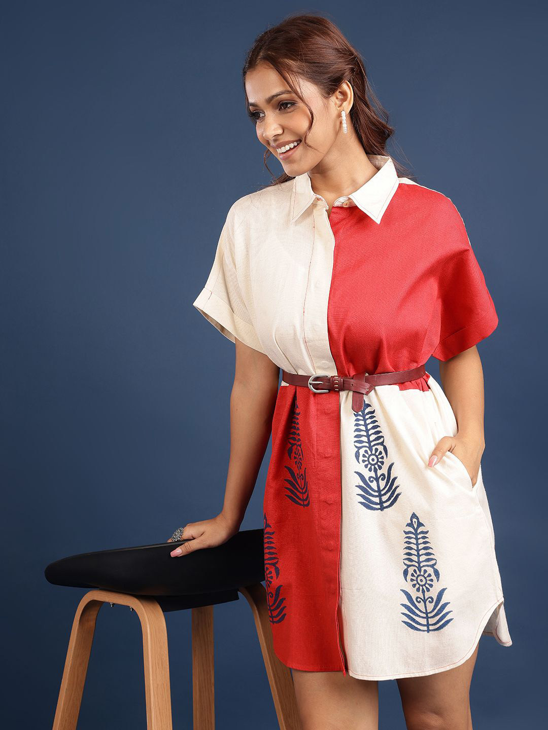 Taavi Girls Colorblocked With Block Print Shirt Style Dress