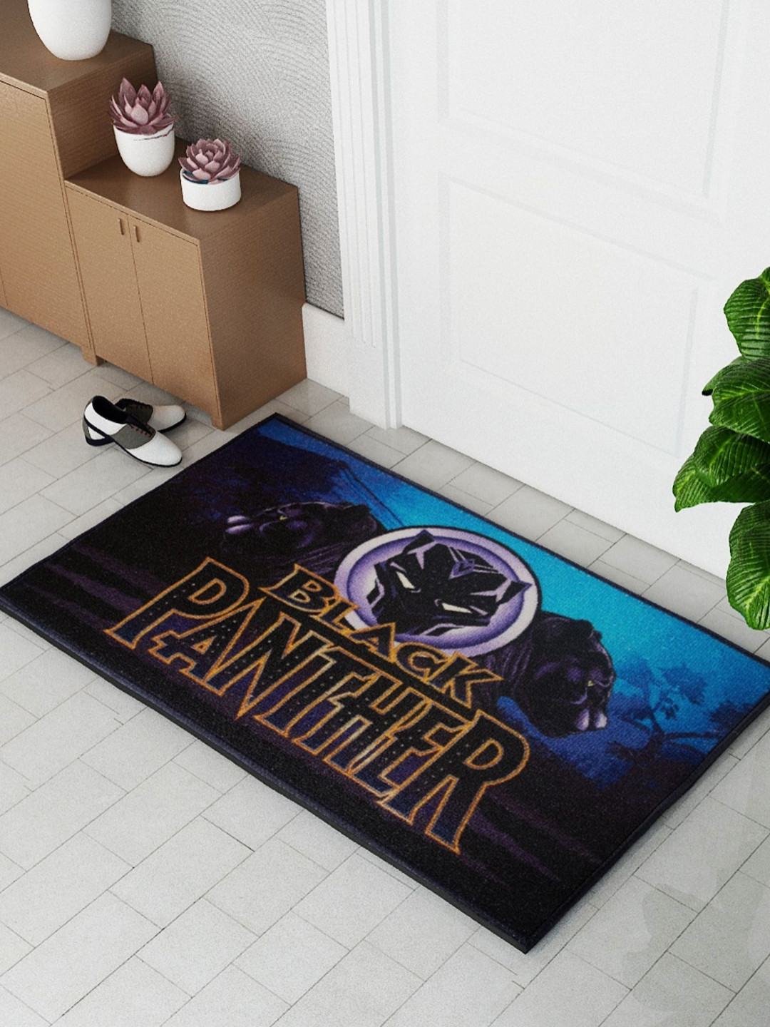 Athom Living Blue & Black Digital Printed Anti-Skid Doormat