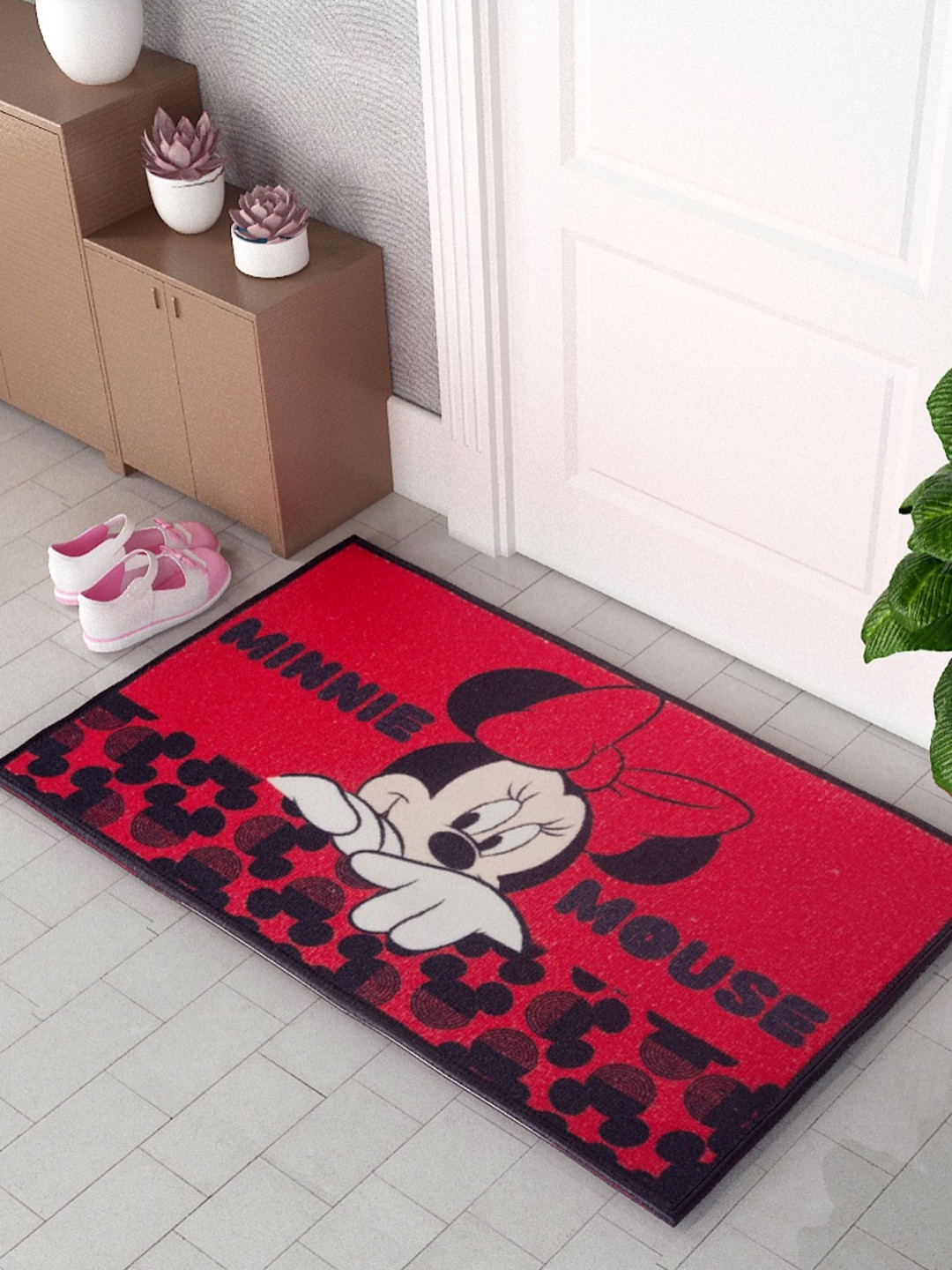 Athom Living Red & Black Disney Minnie Mouse Printed Anti-Skid Doormats