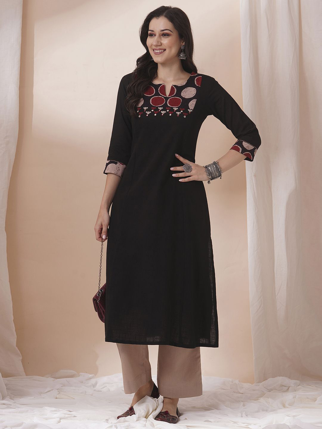 KAMI KUBI Women Geometric Printed Daily Cotton A-Line Kurtas