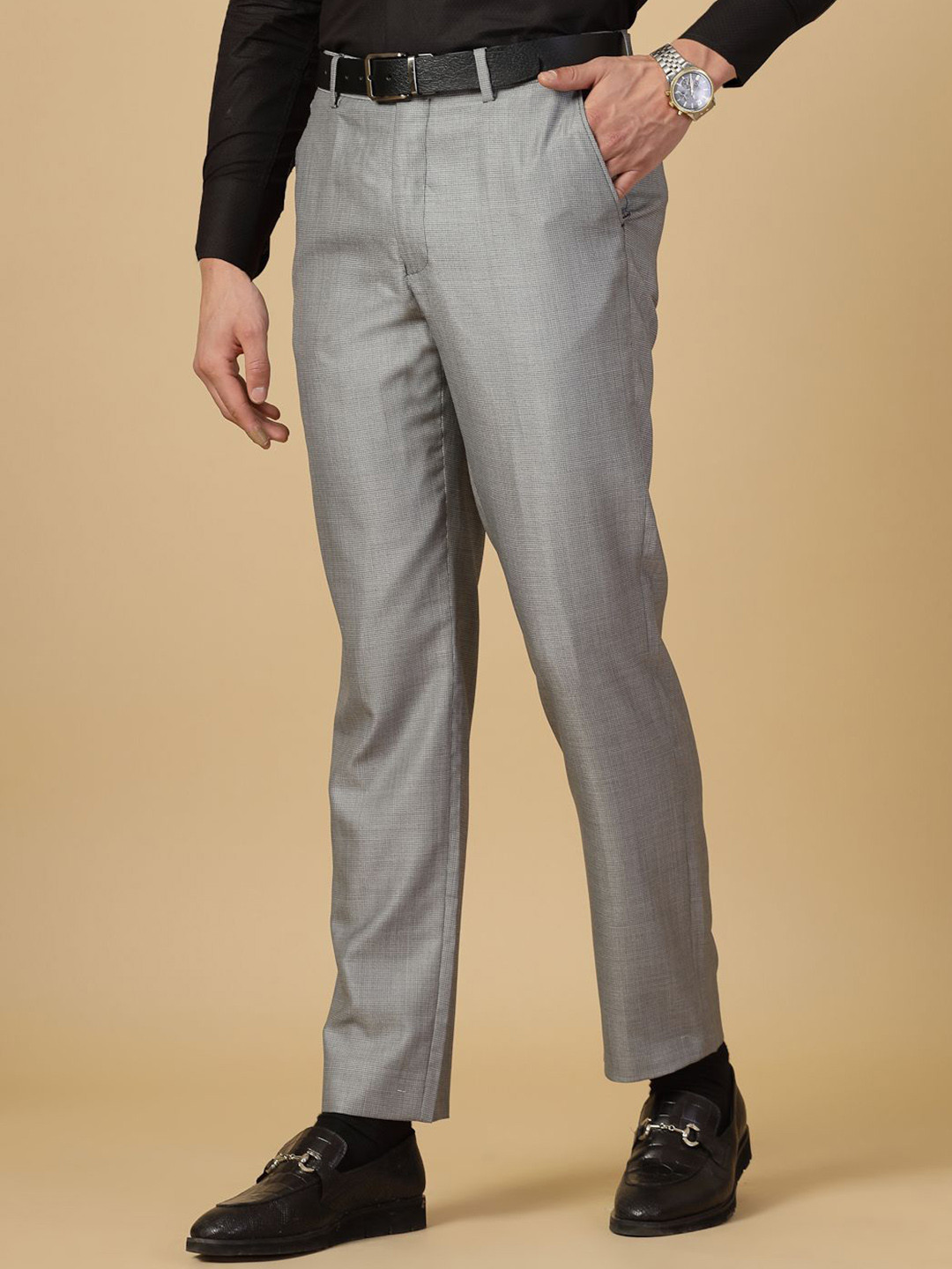 Givo Men Regular Fit Structured Polywool Formal Trouser