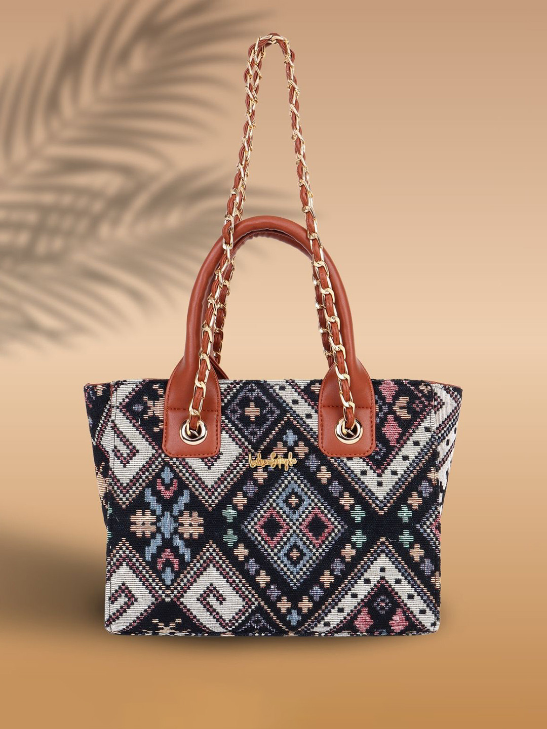 LIKE STYLE Geometric Textured Jute Structured Shoulder Bag