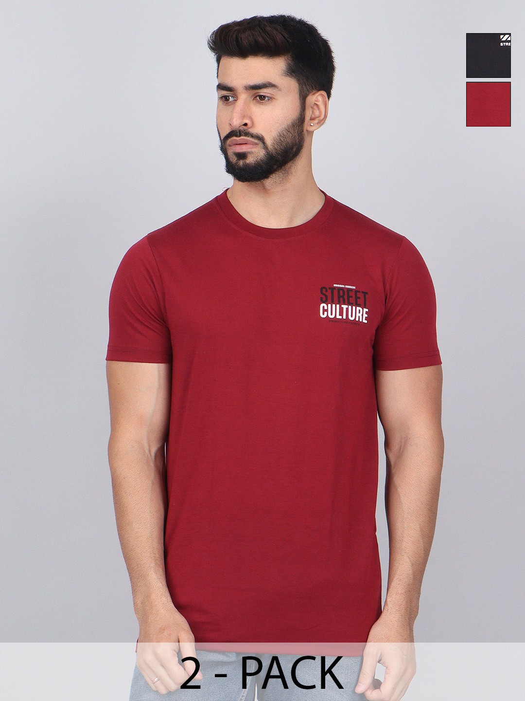 WILD ELEPHANT Pack Of 2 Typography Printed Cotton T-shirts