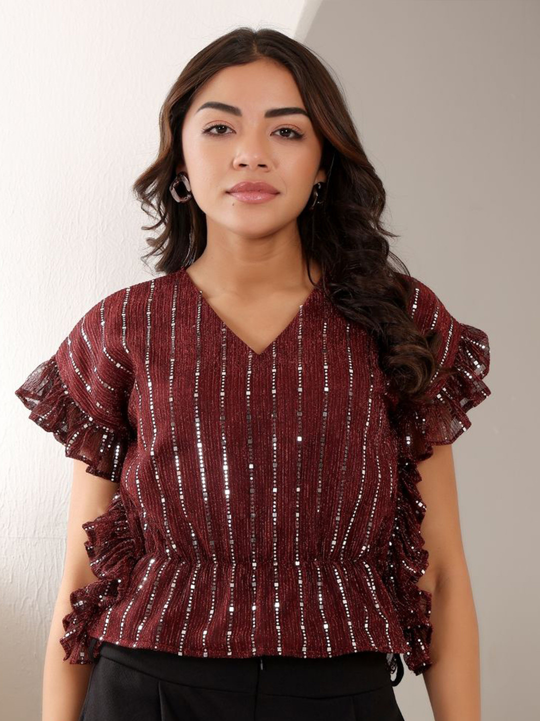 Frolic Rolic Women Ruffles Net Kaftan Top