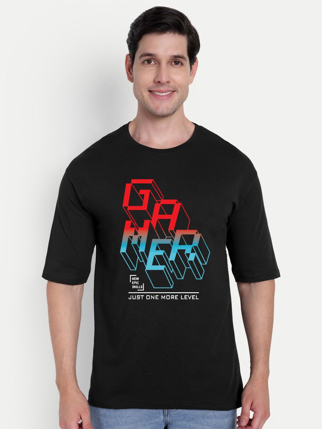 BENNY BROOKS Typography Printed Oversized Cotton T-shirt