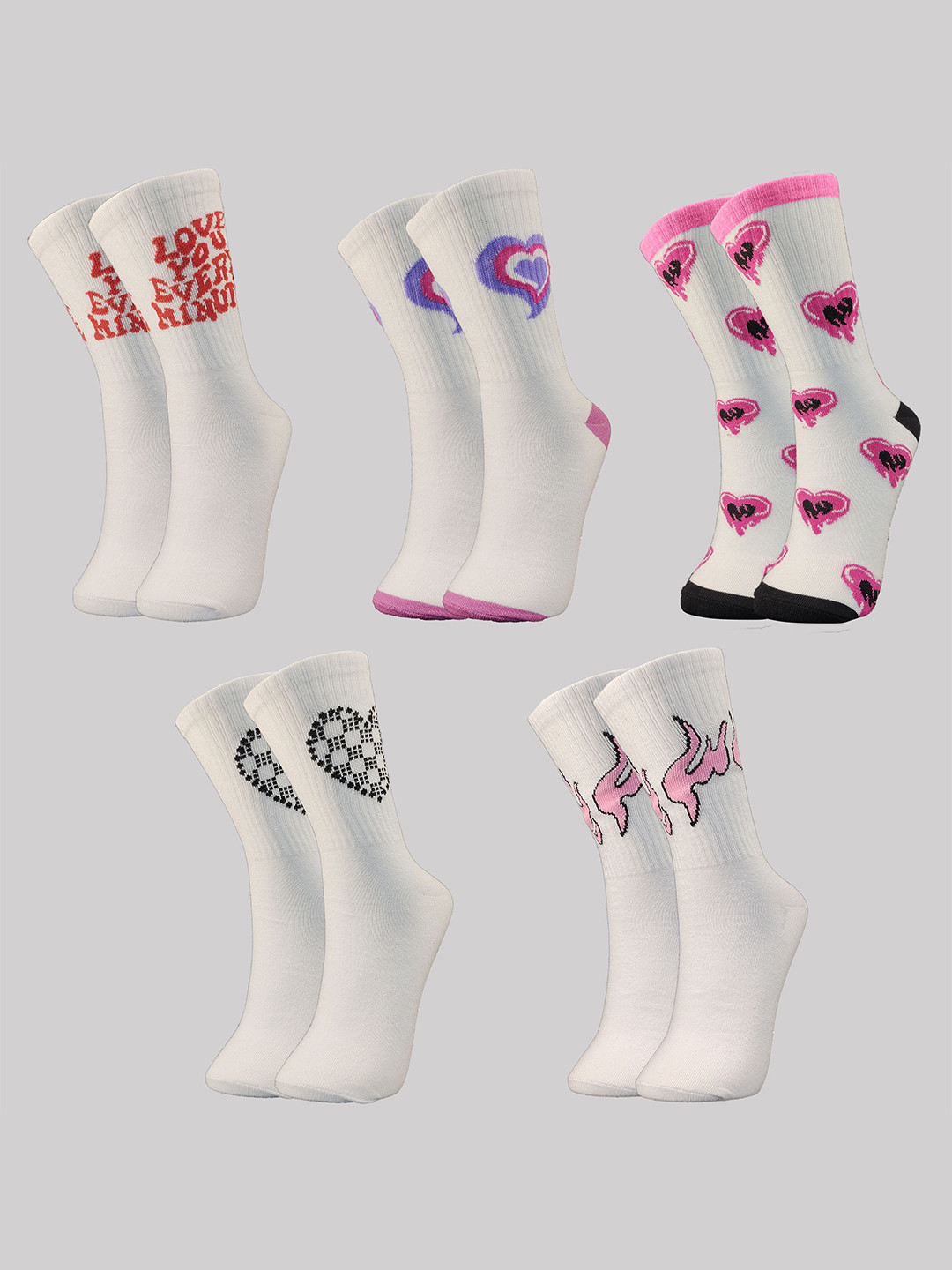 TRAZO Women Pack Of 5 Self-Design Calf-Length Socks