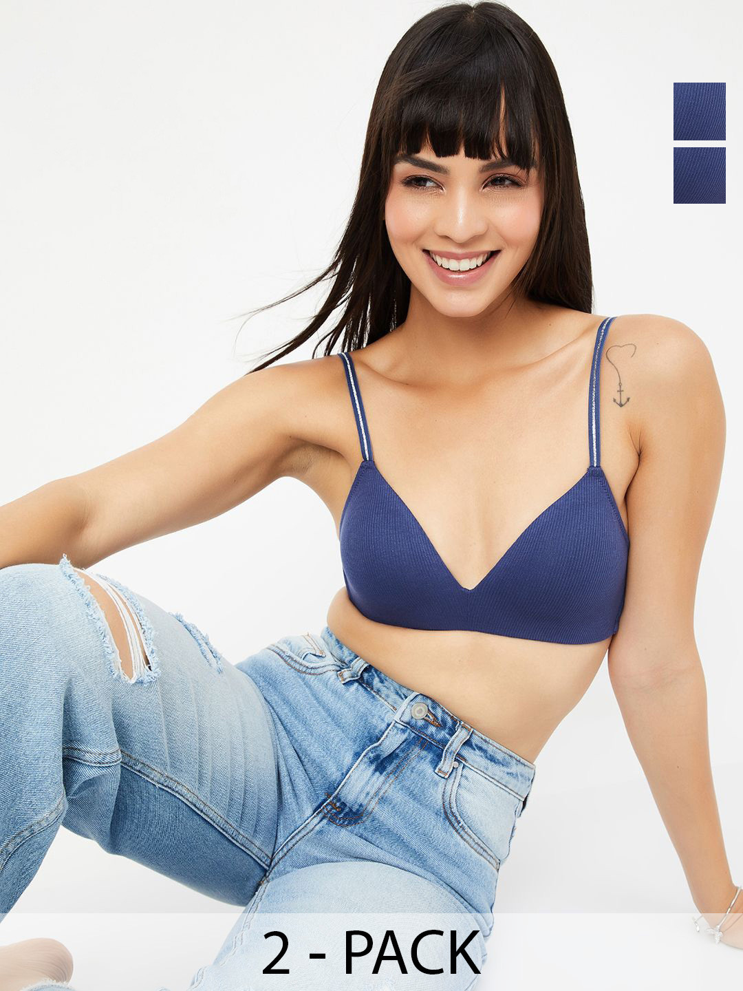 Max Women Pack of 2 Textured Padded Non Wired T-shirt Bra