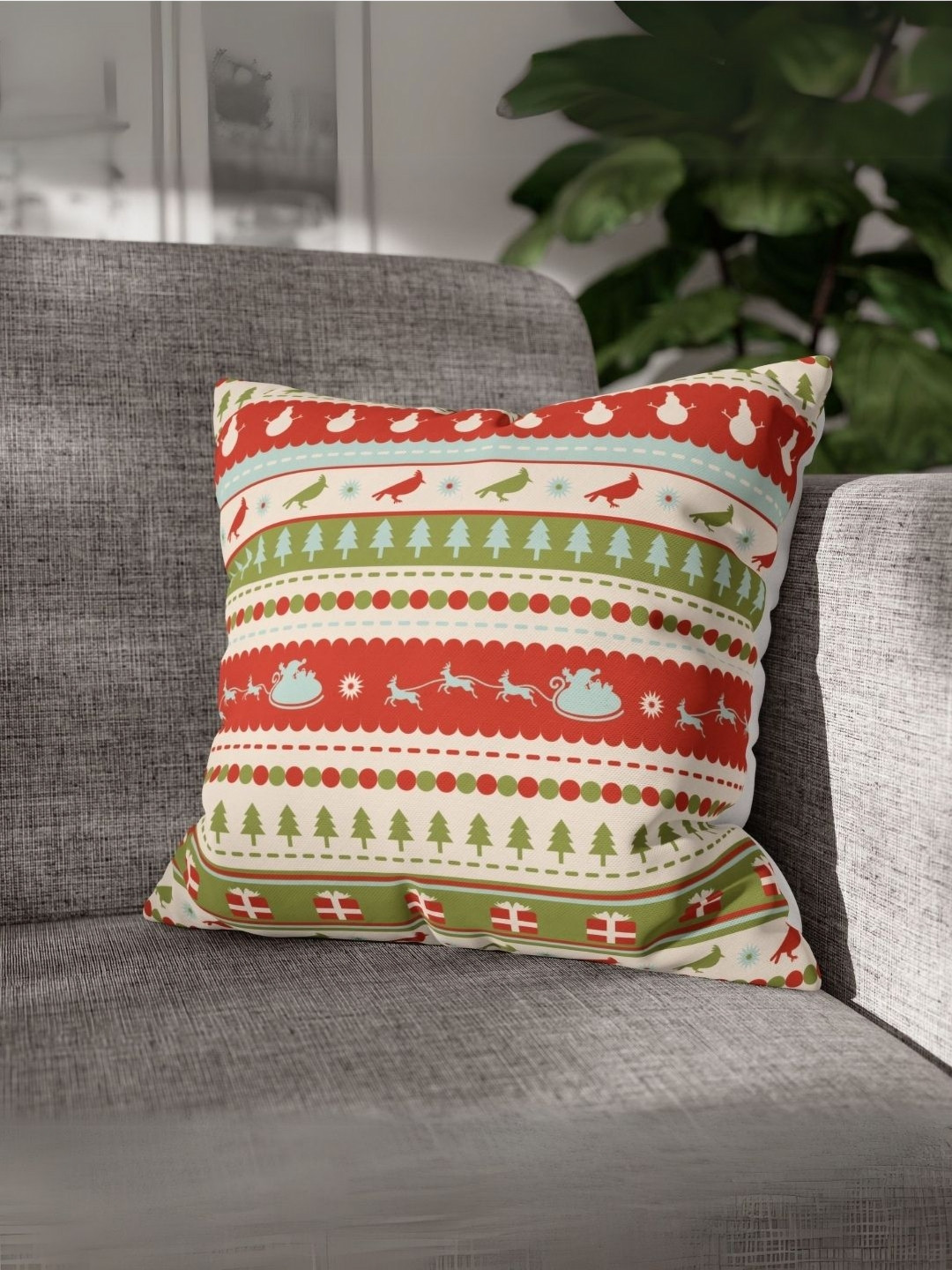 LUSHLYF Christmas White Abstract Polyester Silk HD Digital Square Cushion Cover -16x16In