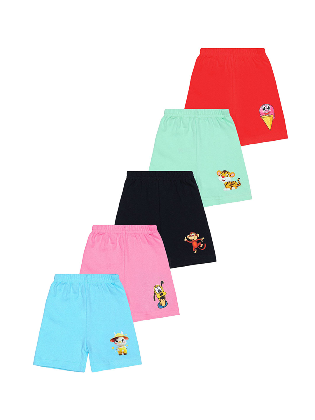 MM Impex Unisex Kids Pack Of 5 Animal Printed Running Shorts