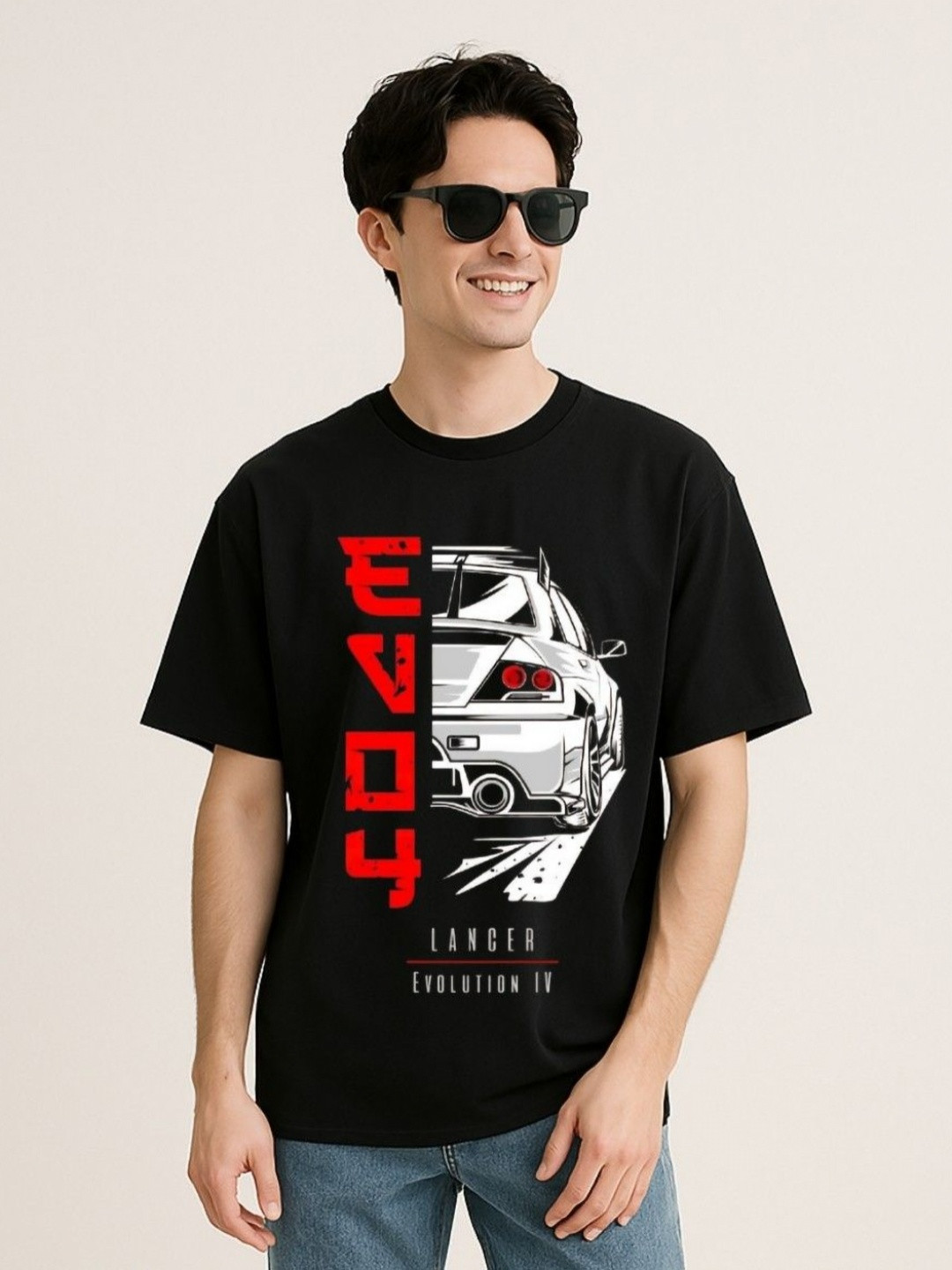 Be Crazy Men Car Racing Glow-in-the-Dark Graphic Oversized Pure Cotton T-shirt