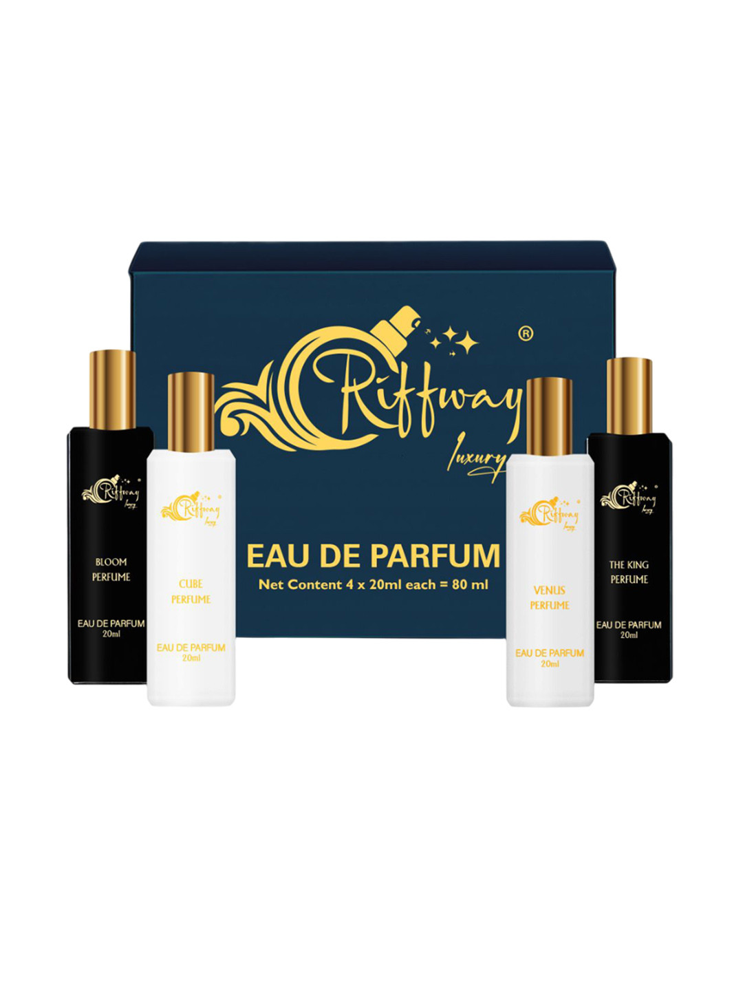 riffway Set Of 4 Bloom, Cube, The King & Venus Long Lasting Eau De Parfum- 20 ml Each