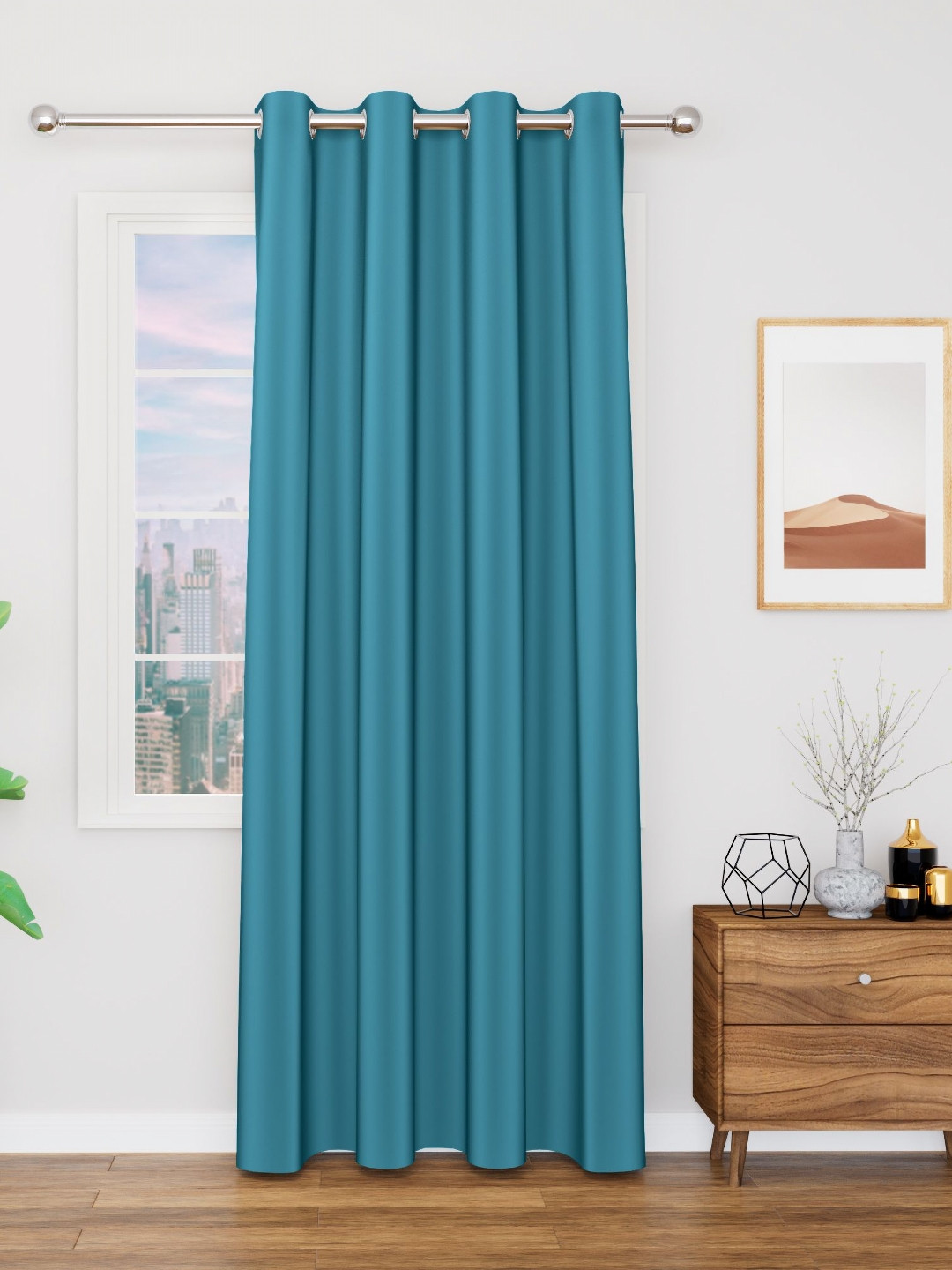 TOP DRAPES Blue Black Out Door Curtain