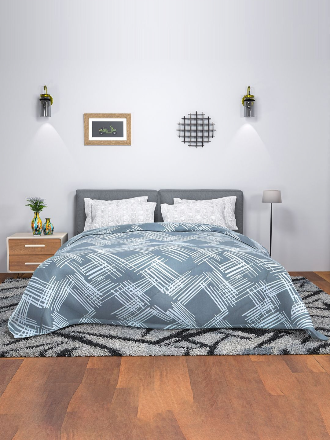 Myntra Elegant Homes Comforters Grey AC Room 300 GSM Reversible Double Bed Comforter