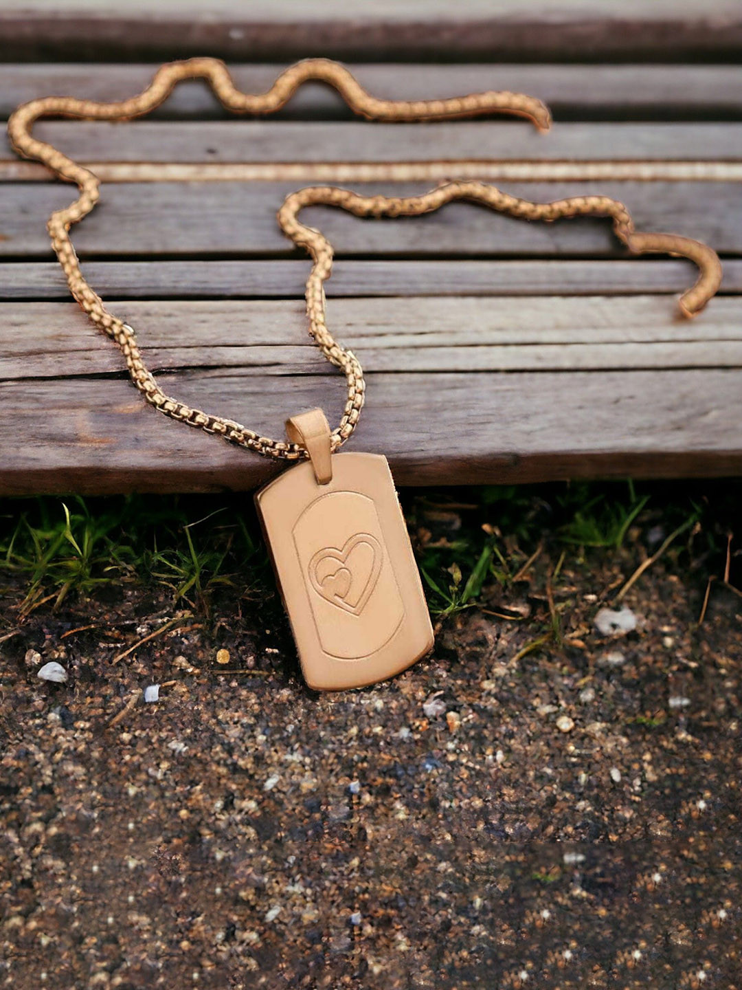 SZN Men Gold-Plated Rectangular Pendant with Chain