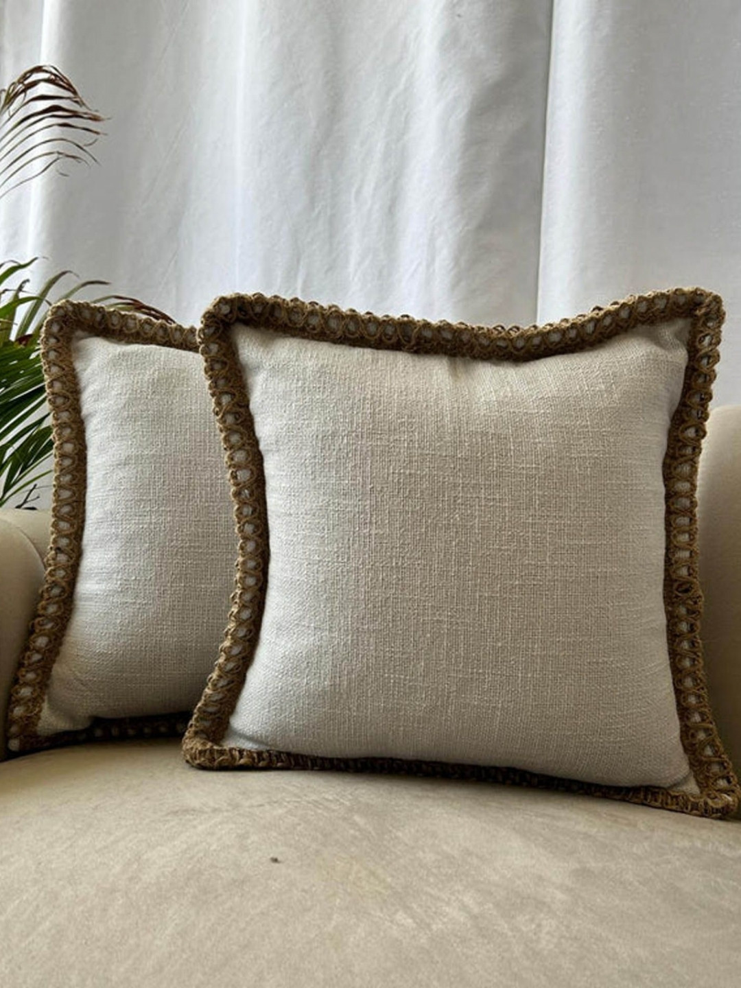 EXPORT HOUSE Ultra-Soft Self Design Cotton 2 Pcs Textured Square Cushion Covers -12x20In