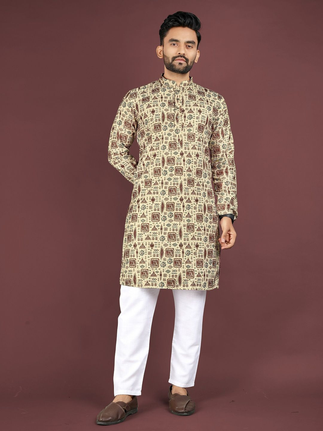 Leipzig Fashion Men Ethnic Motifs Printed Mandarin Collar Kurta