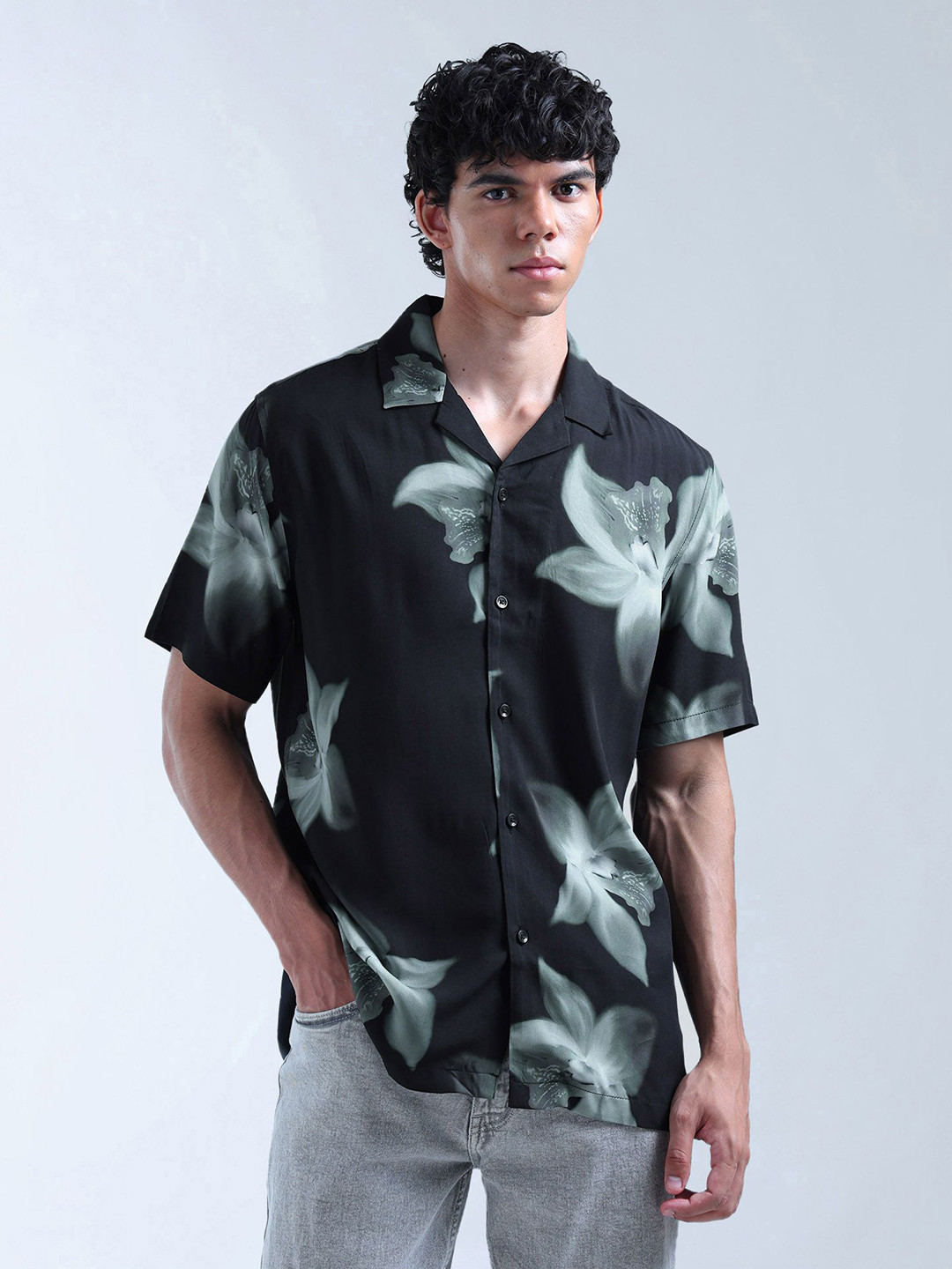 Flying Machine Classic Floral Printed Cuban Collar Shirt