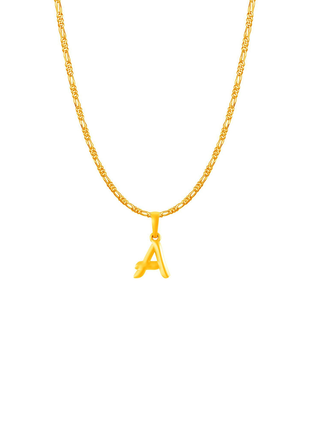 Metronaut Men 92.5 Sterling Silver 22KT Gold-Plated A Alphabet Pendant with Figaro Chain