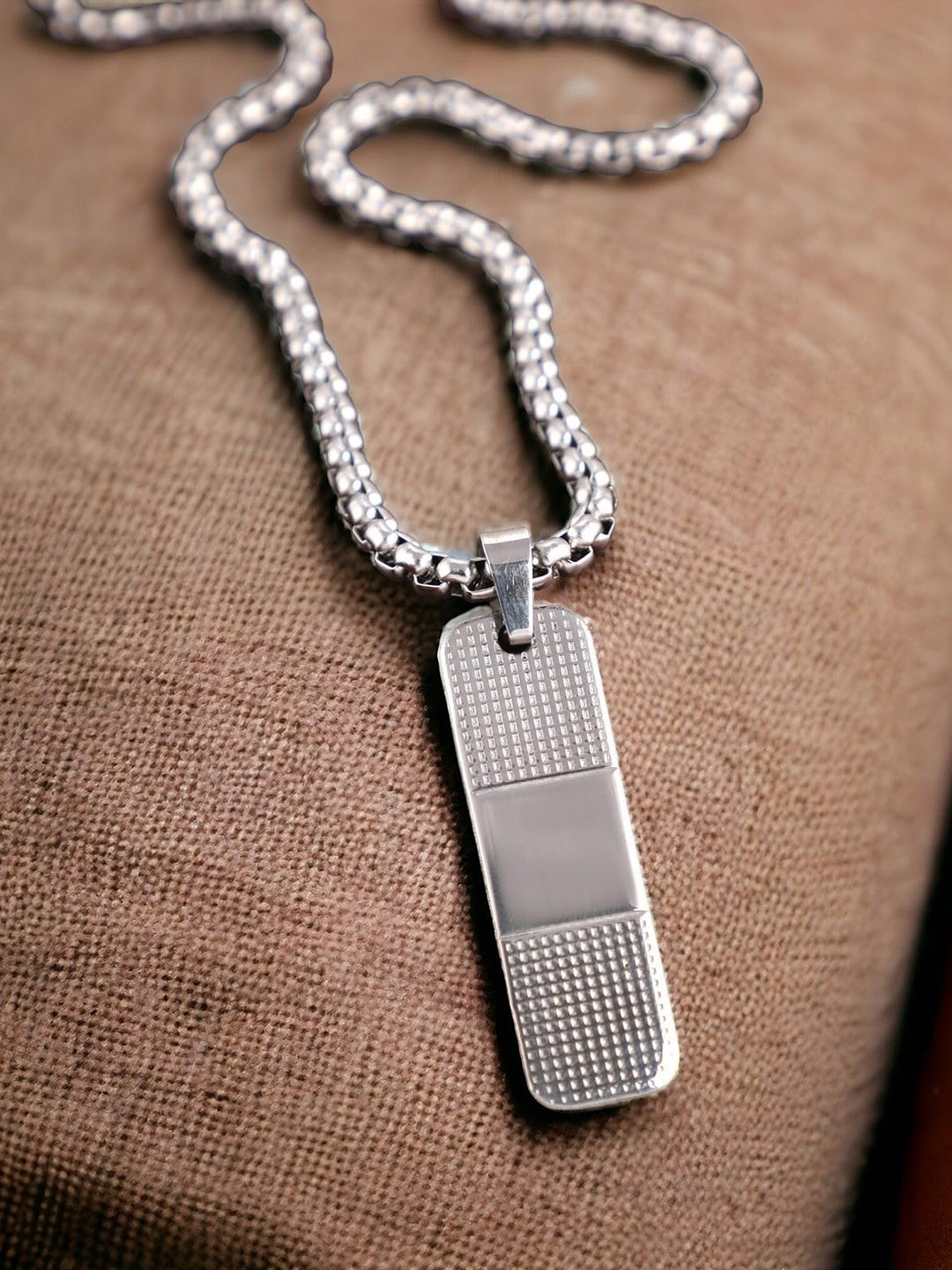 SZN Men Silver-Plated Circular Pendant with Chain