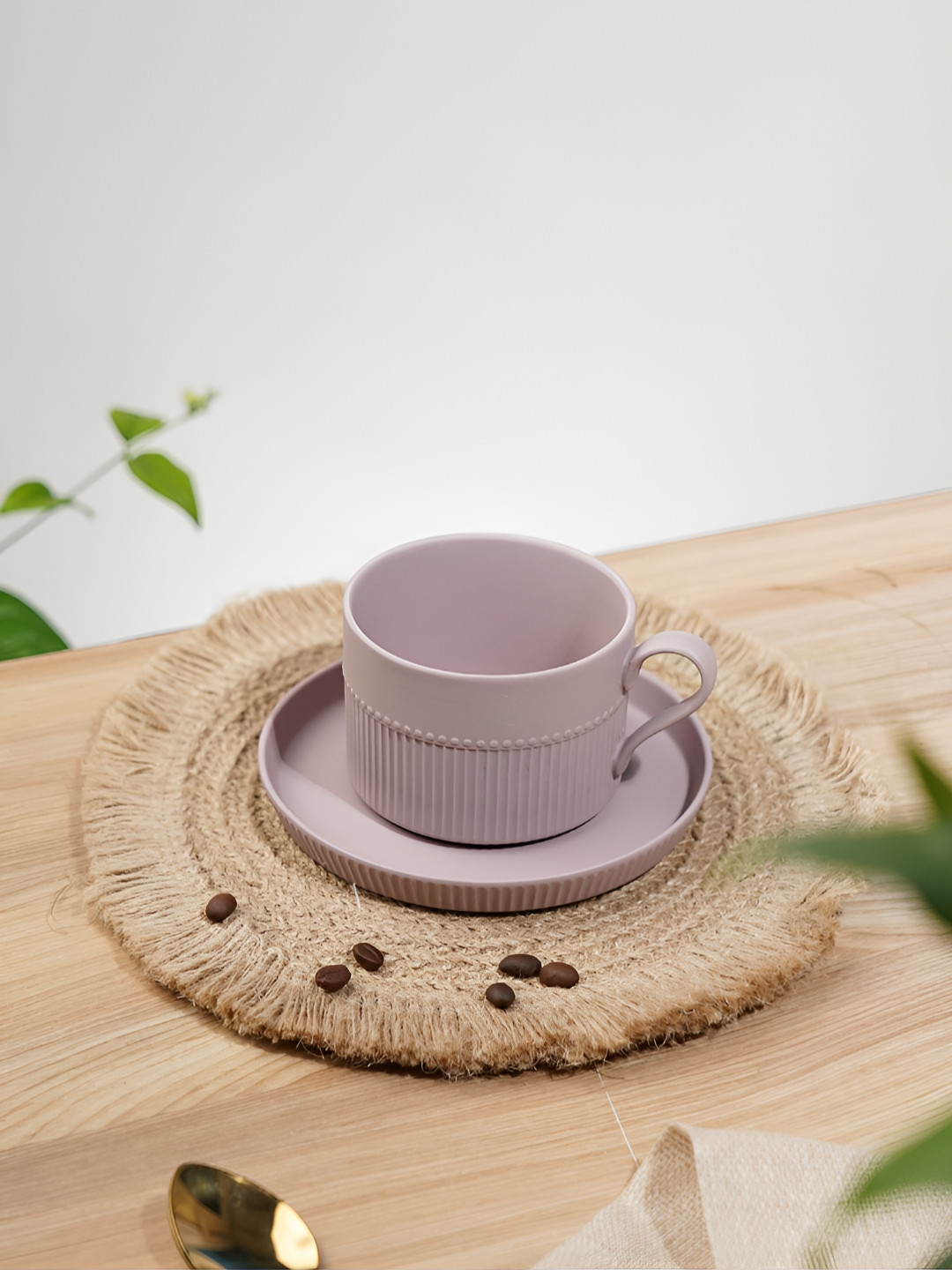 Vola Global LLP Peacock Red Striped Porcelain Microwave Safe 4 Piece Cups-150ml