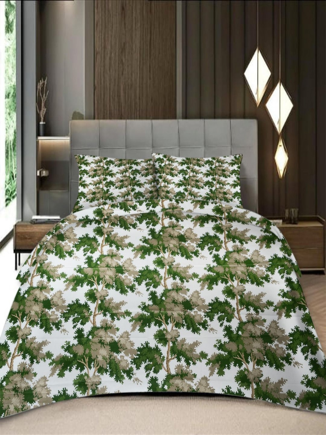 Threadwear Essential Series White Floral Cotton 400 TC King Superfine Bedsheet with 2 Pillow Covers-108 x 108 inches