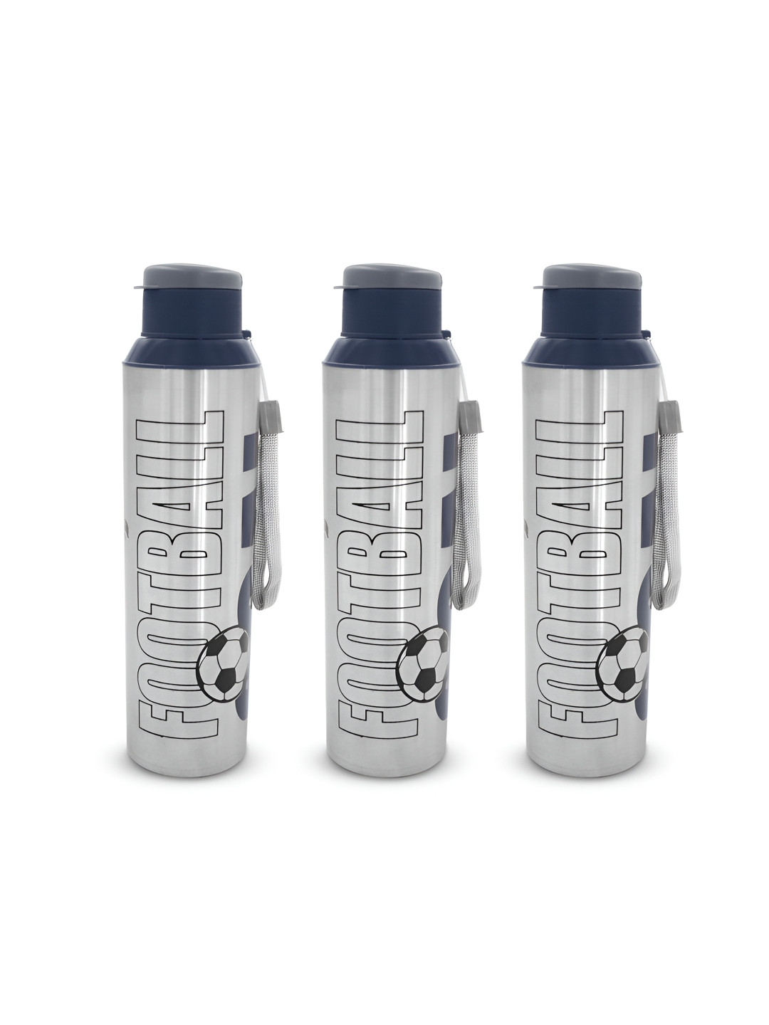 Dhara Stainless Steel Navy Blue & Grey Set of 3 Stainless Steel Printed Water Bottle
