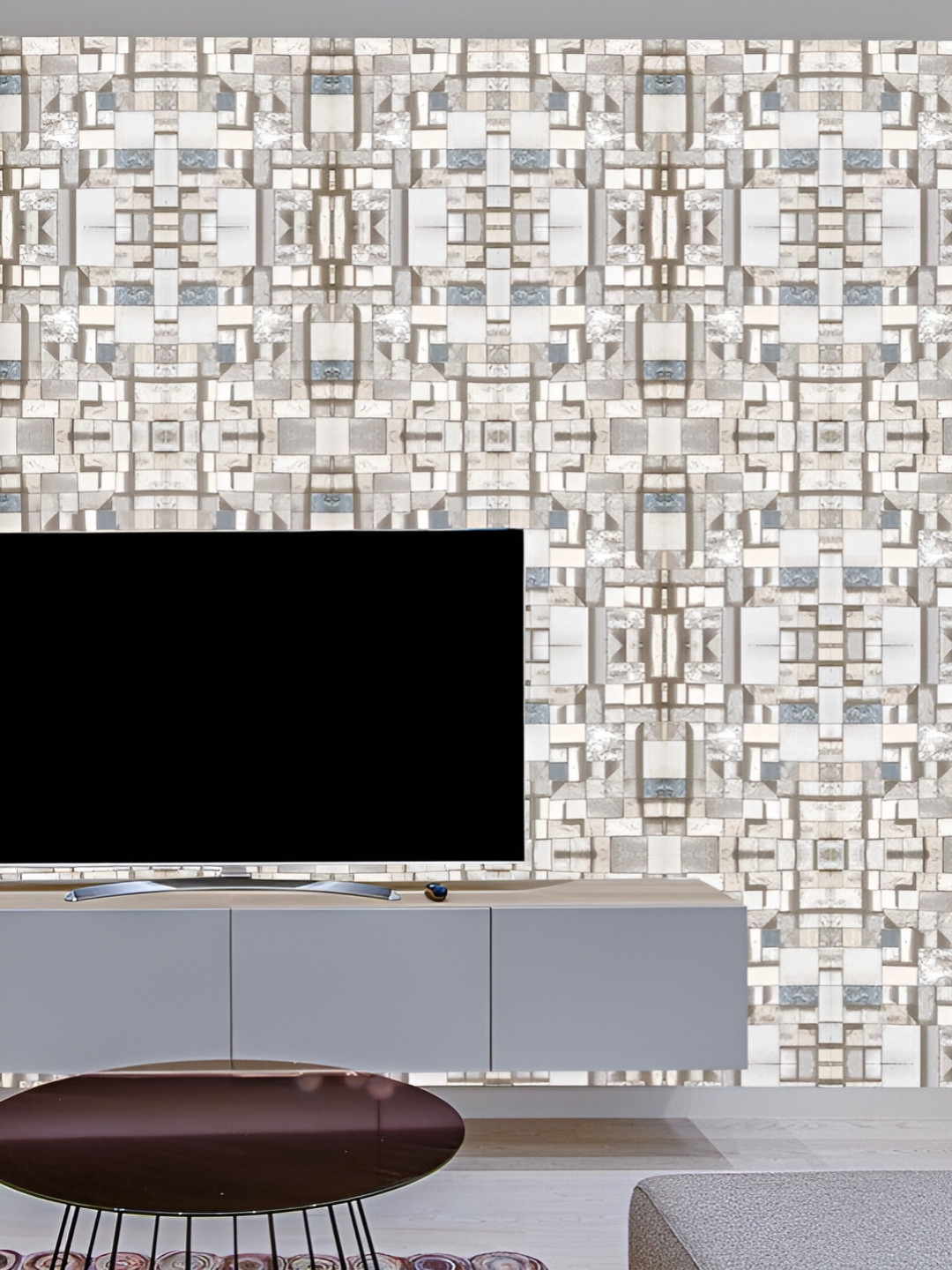 Sky Walls Grey & Beige Printed Waterproof Wallpaper